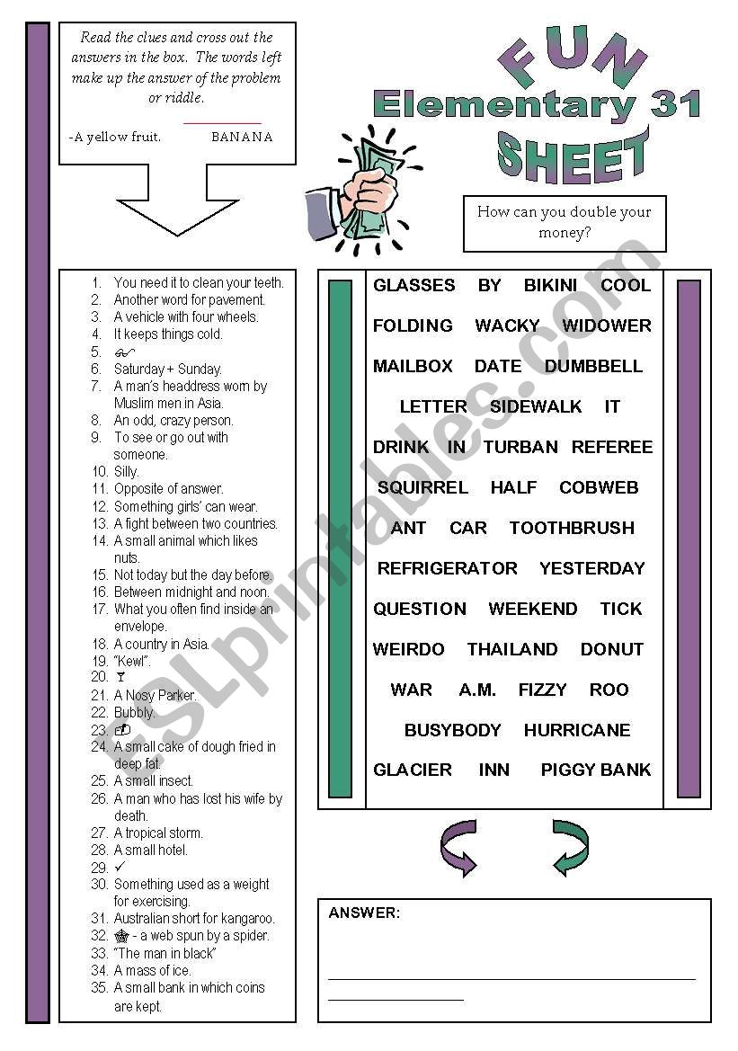Fun Sheet Elementary 31 worksheet