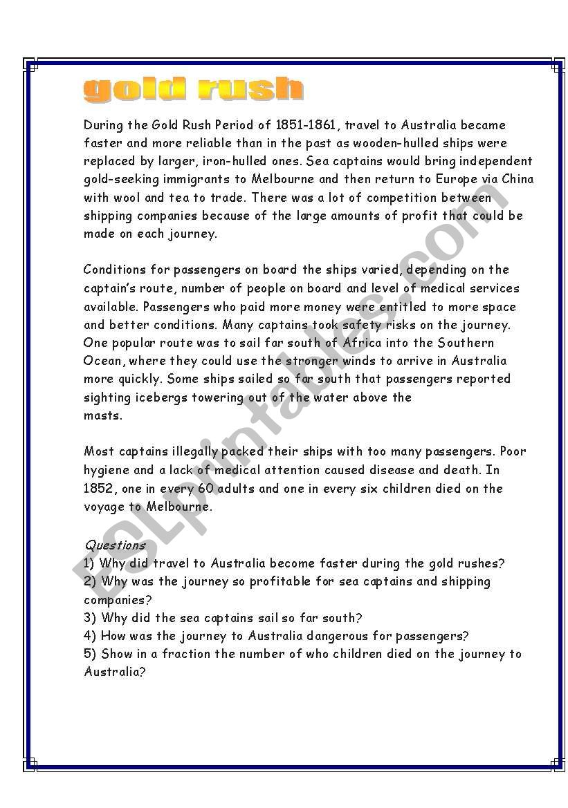 Australian Gold Rush worksheet