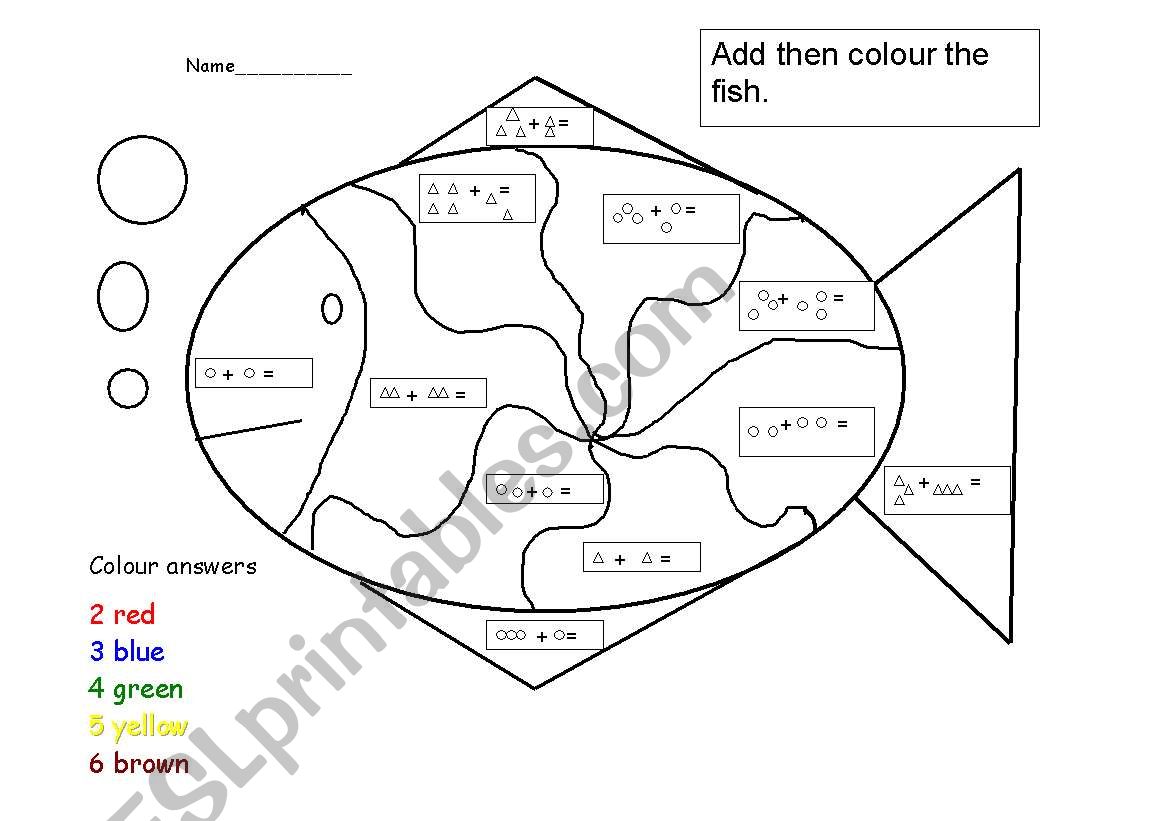 Colour the Fish Addition worksheet
