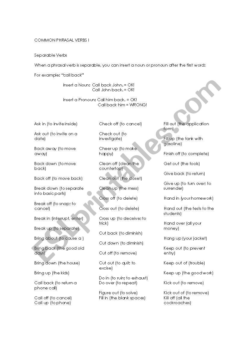 Phrasal verbs worksheet