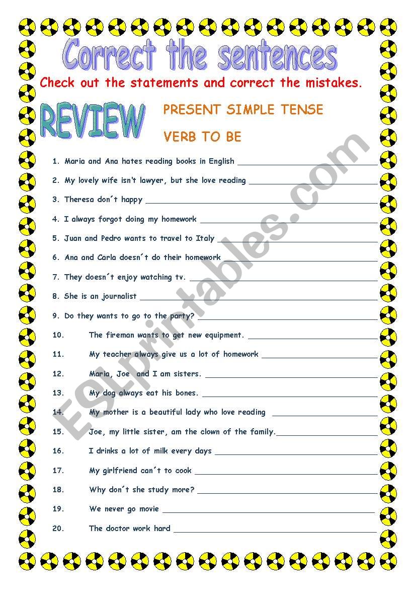 PRESENT SIMPLE -- correct the sentences