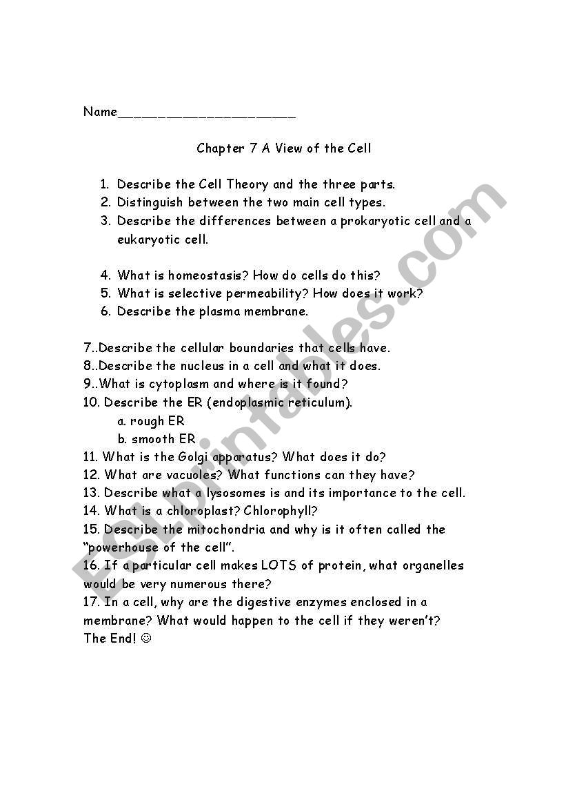 Cell Lecture Guided Questions- Aligned with California State Standards