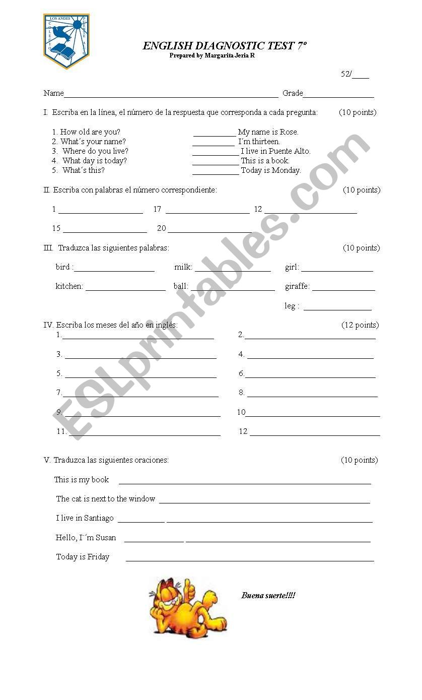 DIAGNOSTIC TEST worksheet