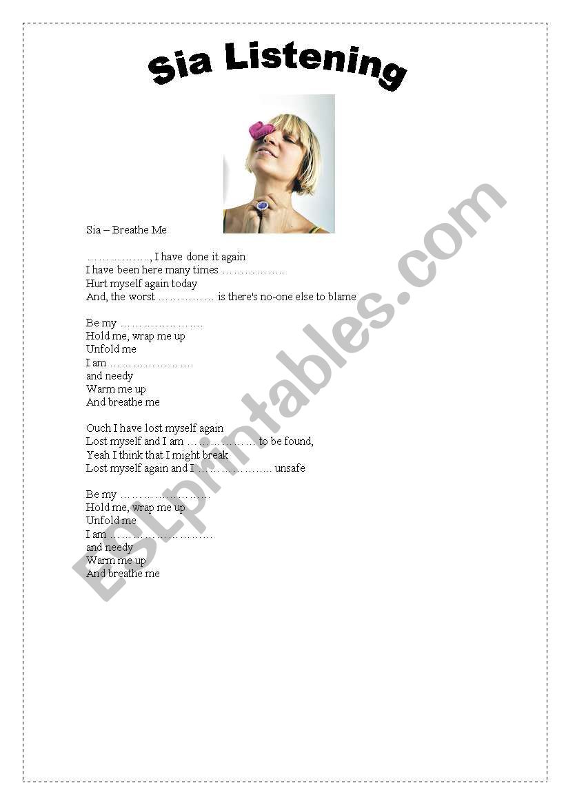 Sia-Breathe me, listening  worksheet