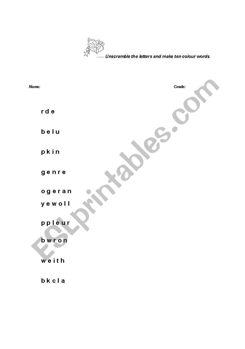 Colours worksheet