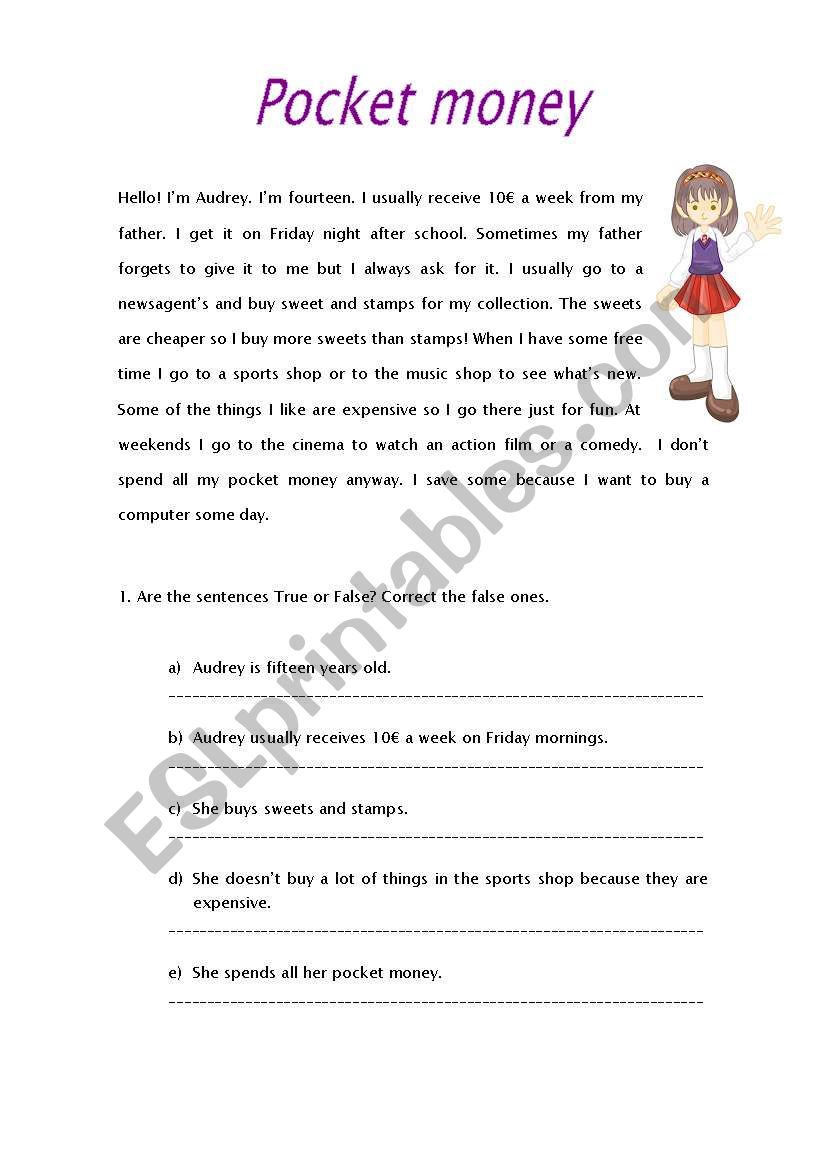 Pocket money  worksheet