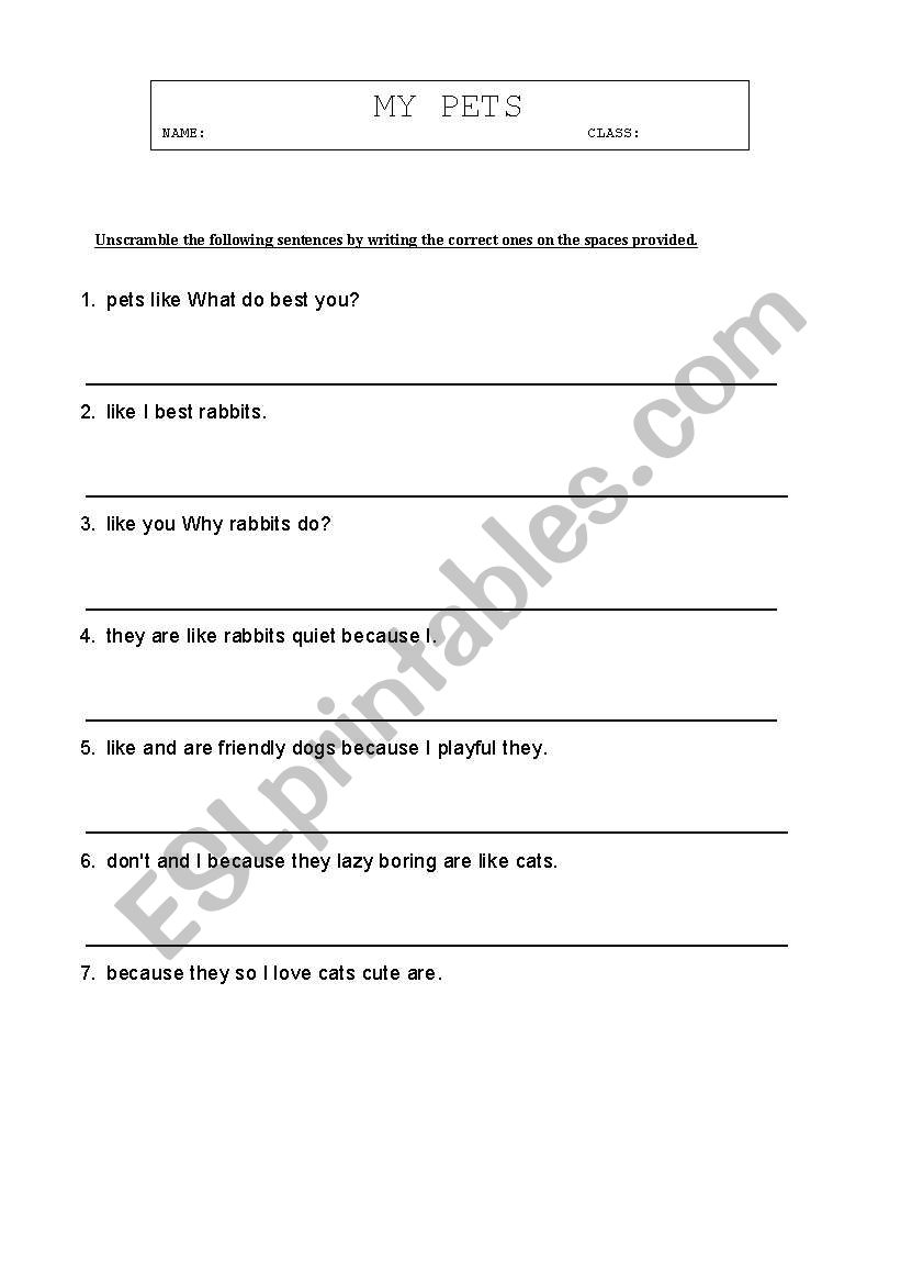 My Pets worksheet