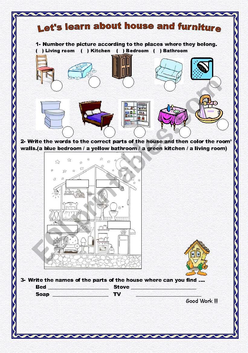 house and furniture worksheet