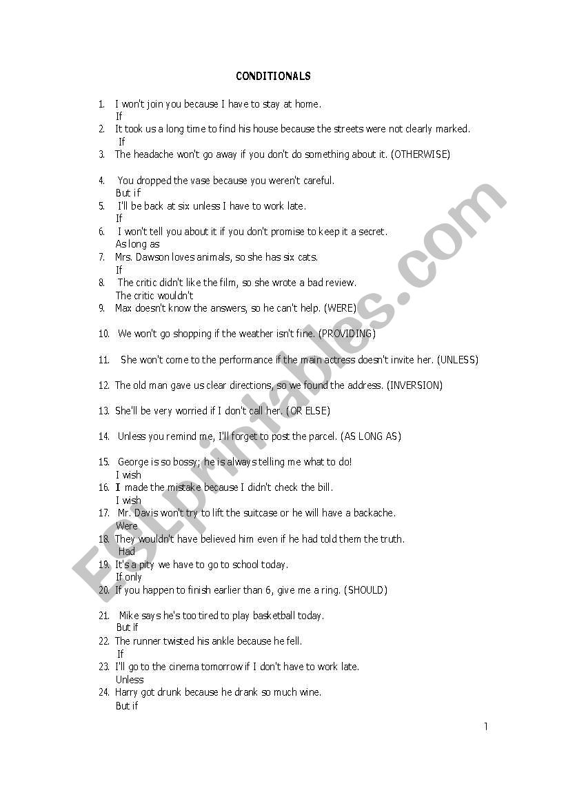 Conditional Clauses worksheet
