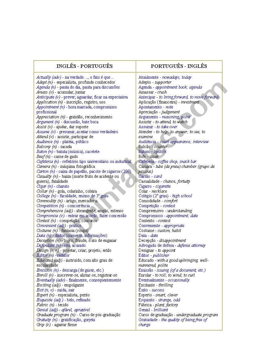 false friends worksheet