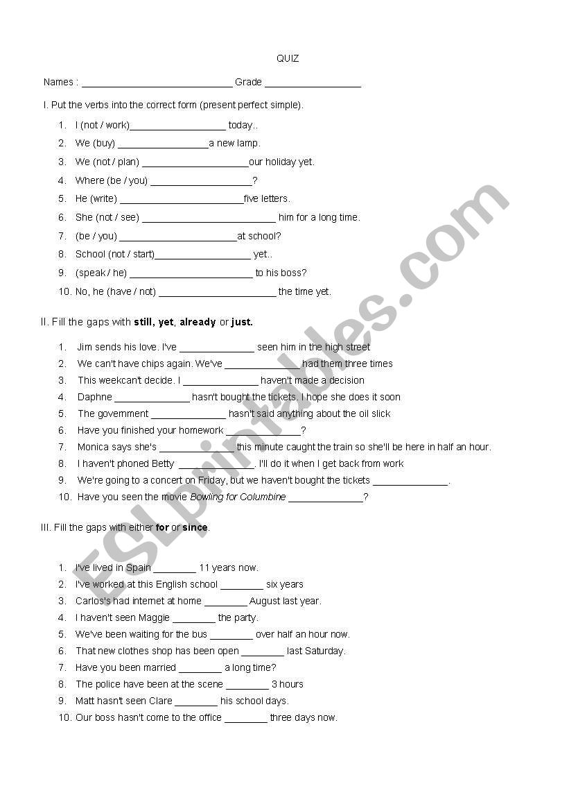 Present Perfect  worksheet