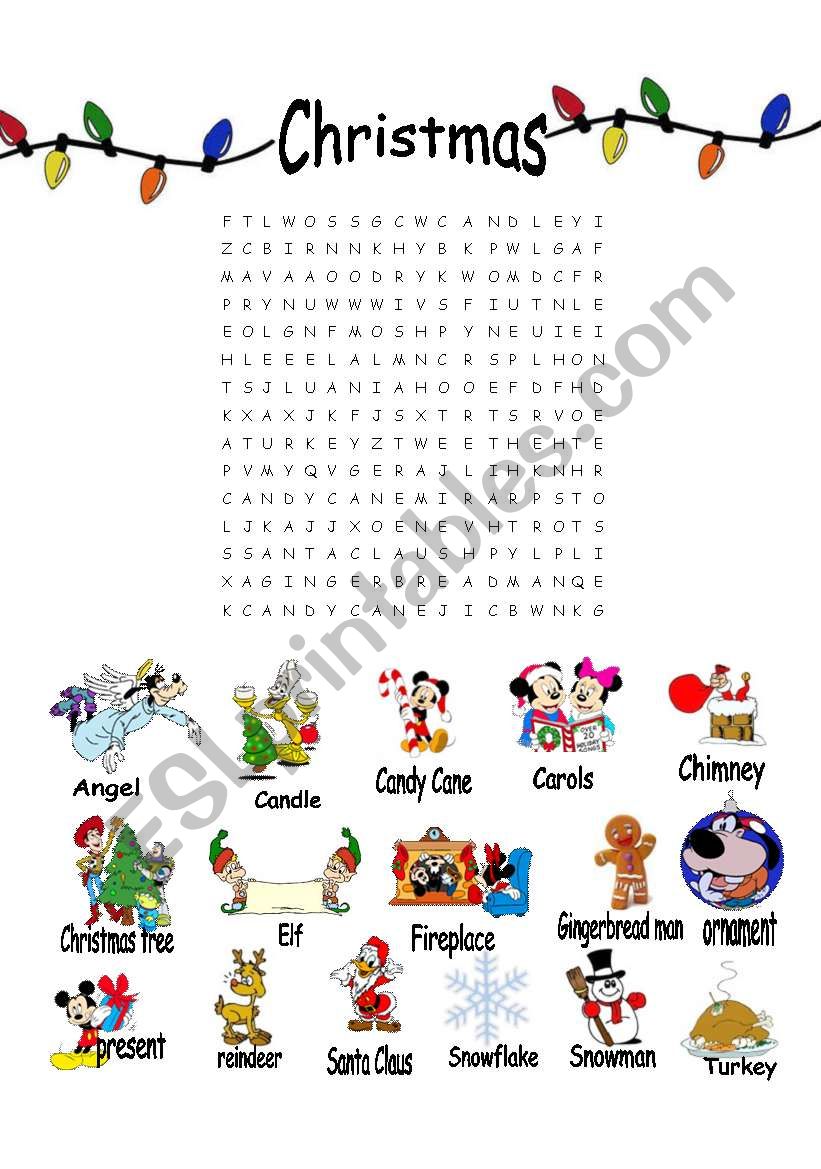 Christmas word search worksheet