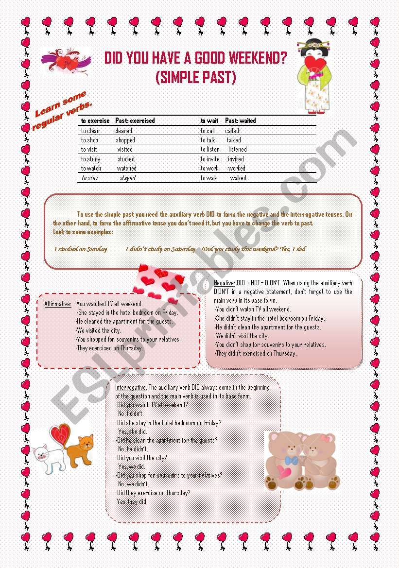 DID YOU HAVE A GOOD WEEKEND? worksheet