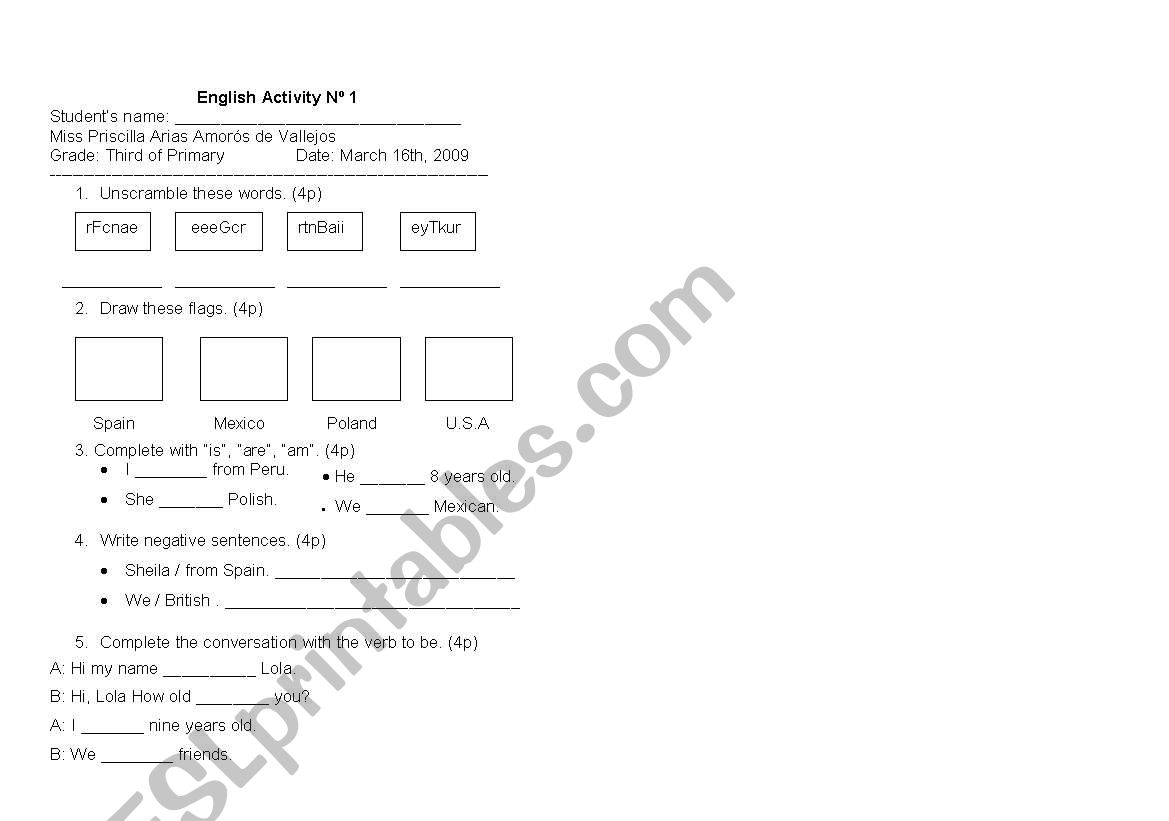 English Activities worksheet