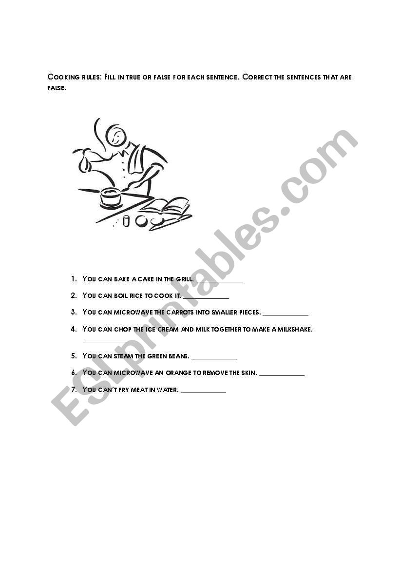 Cooking Words - True or False worksheet