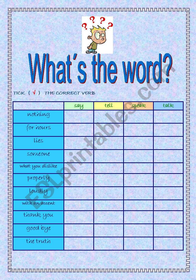 Say, tell, talk, speak worksheet