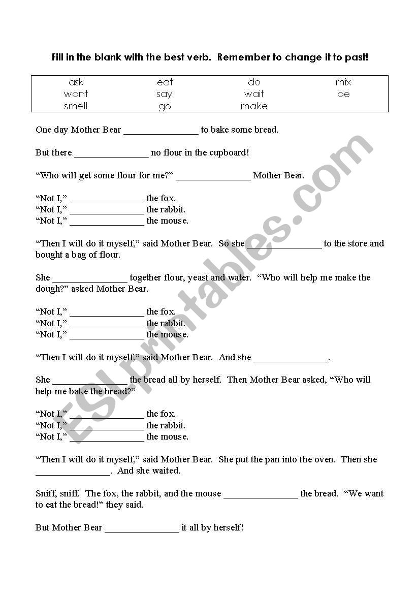 past tense-grammer worksheet