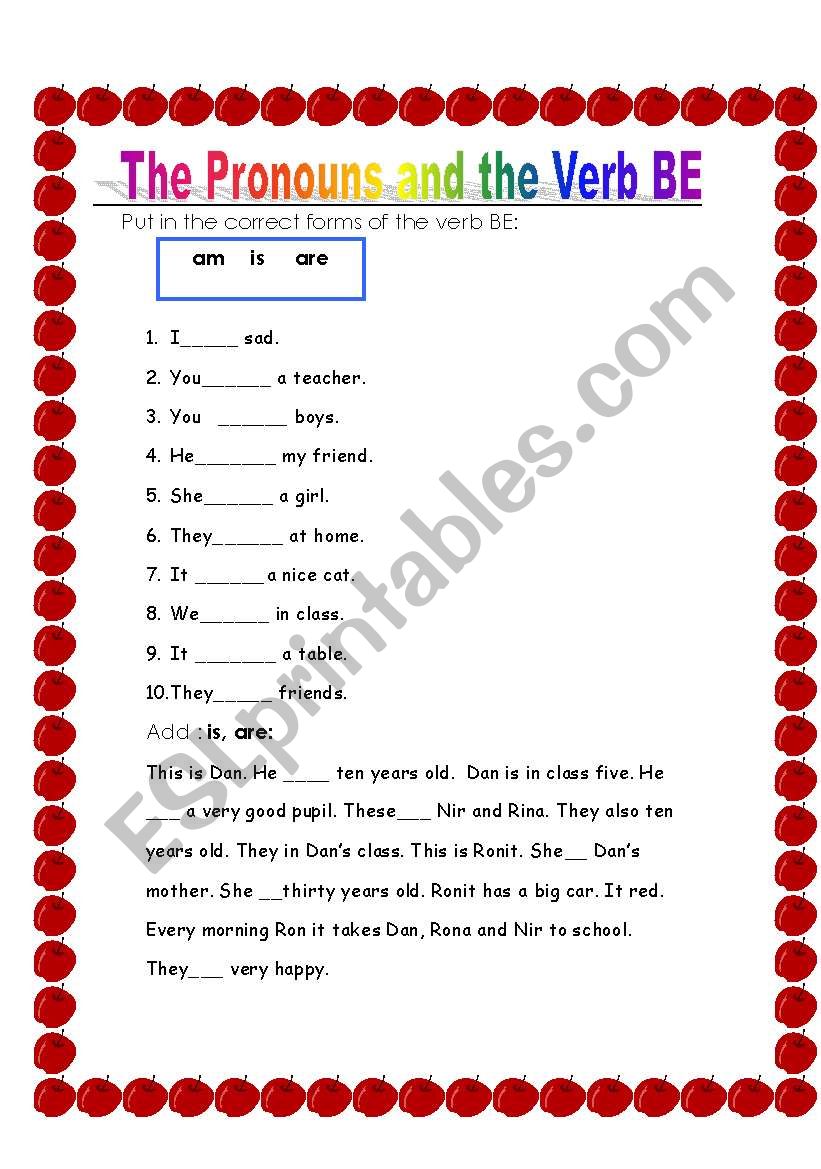 verb to be worksheet