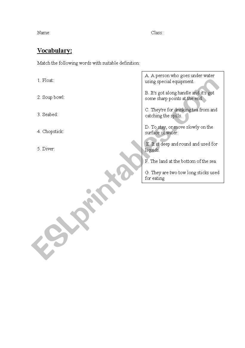 vocabulary worksheet