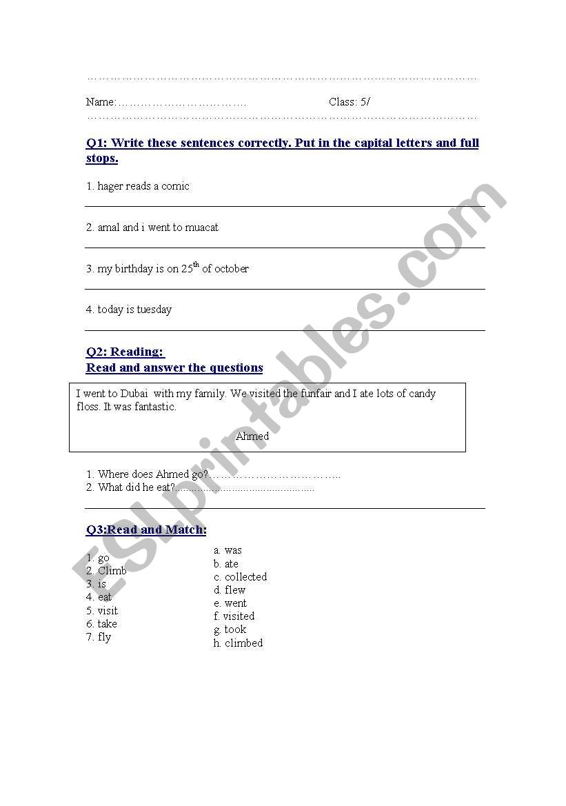 reading and writing worksheet