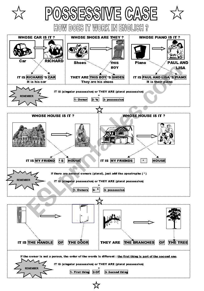 POSSESSIVE CASE B&W part 1 worksheet