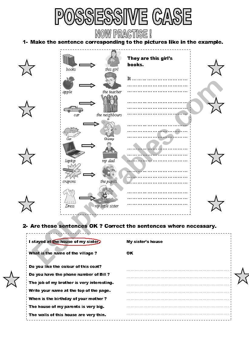 POSSESSIVE CASE B&W part 2 worksheet