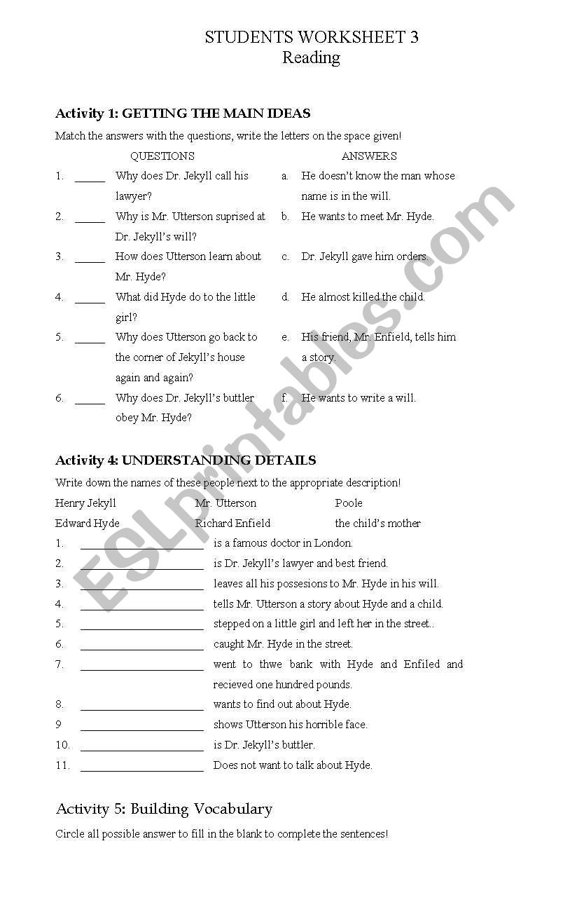 Reading for 8 graders worksheet