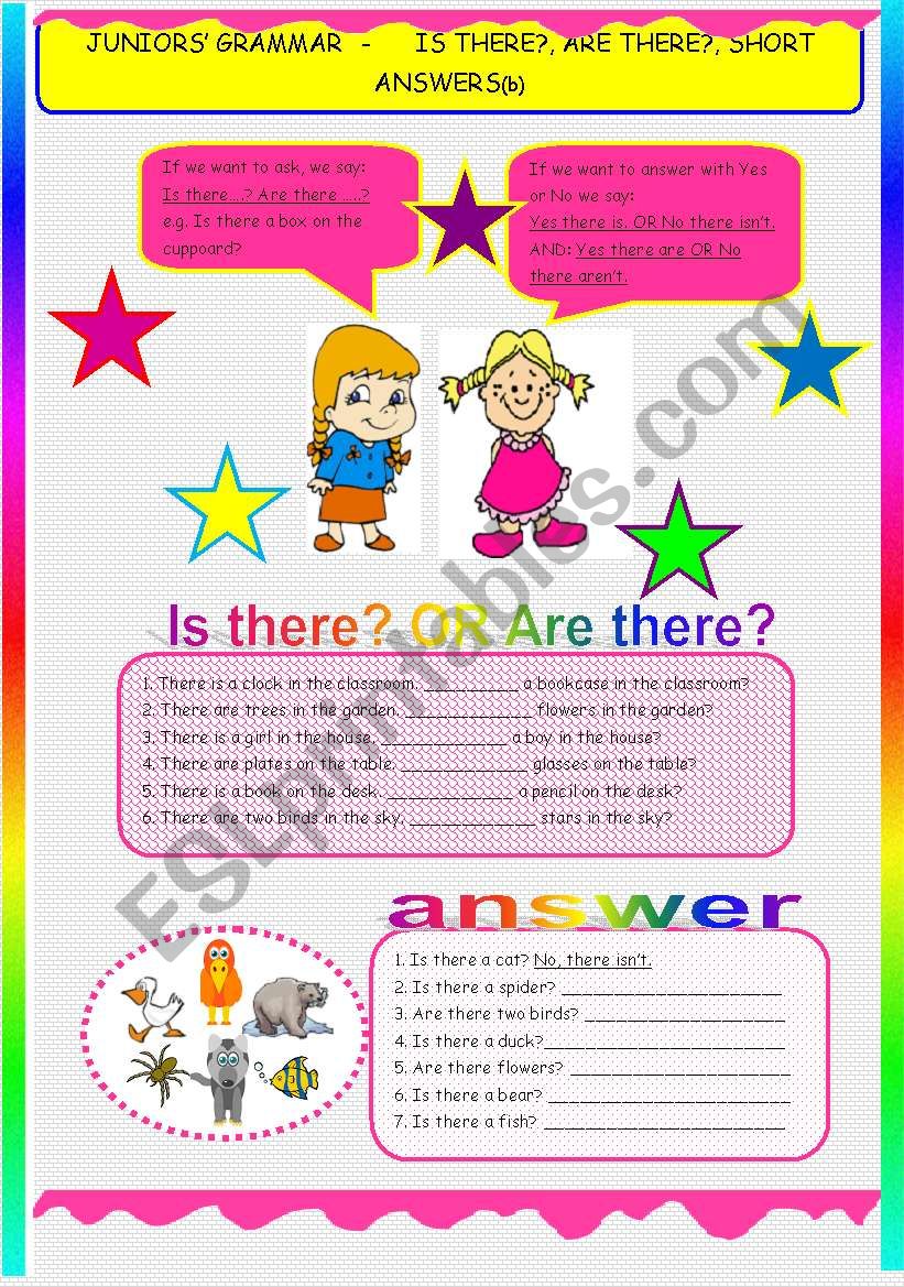 JUNIORS GRAMMAR - IS /ARE THERE?, SHORT ANSWERS.(B)