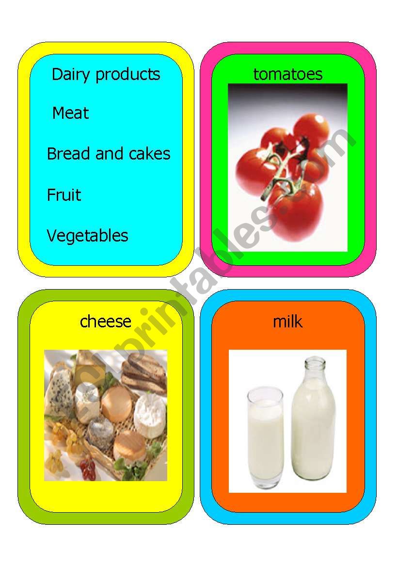 fash cards food categories worksheet