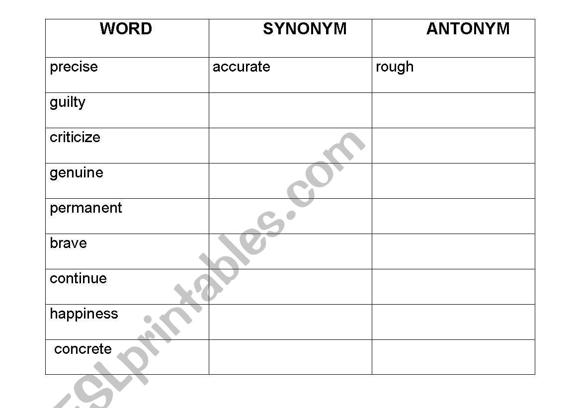Vocabulary Expansion worksheet