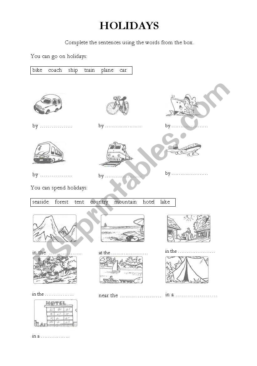 Holidays worksheet