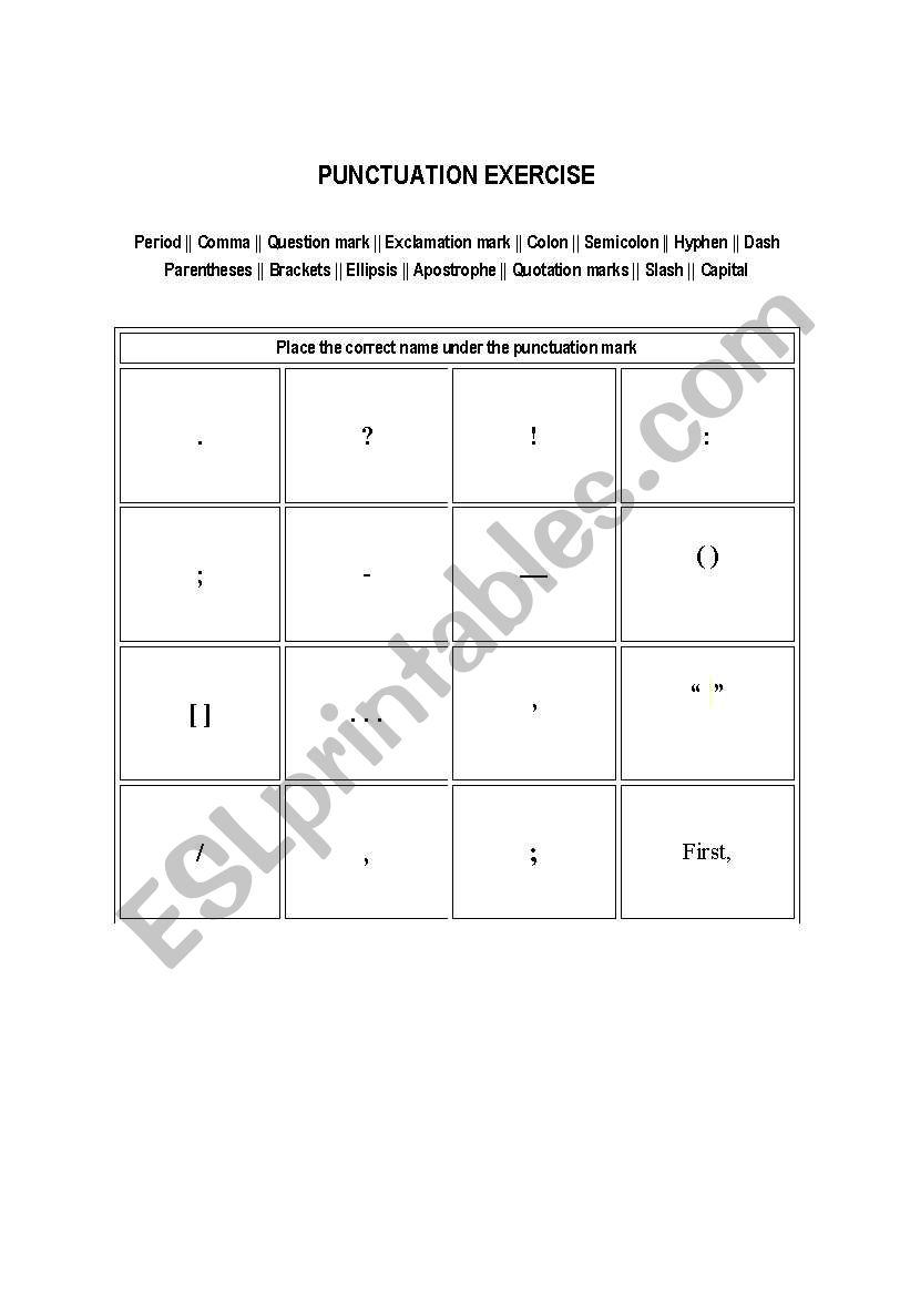 Punctuation worksheet