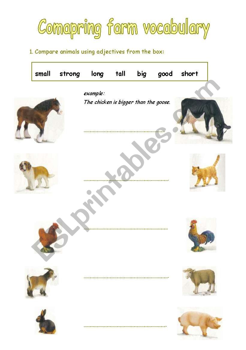 Comparing farm vocabulary worksheet