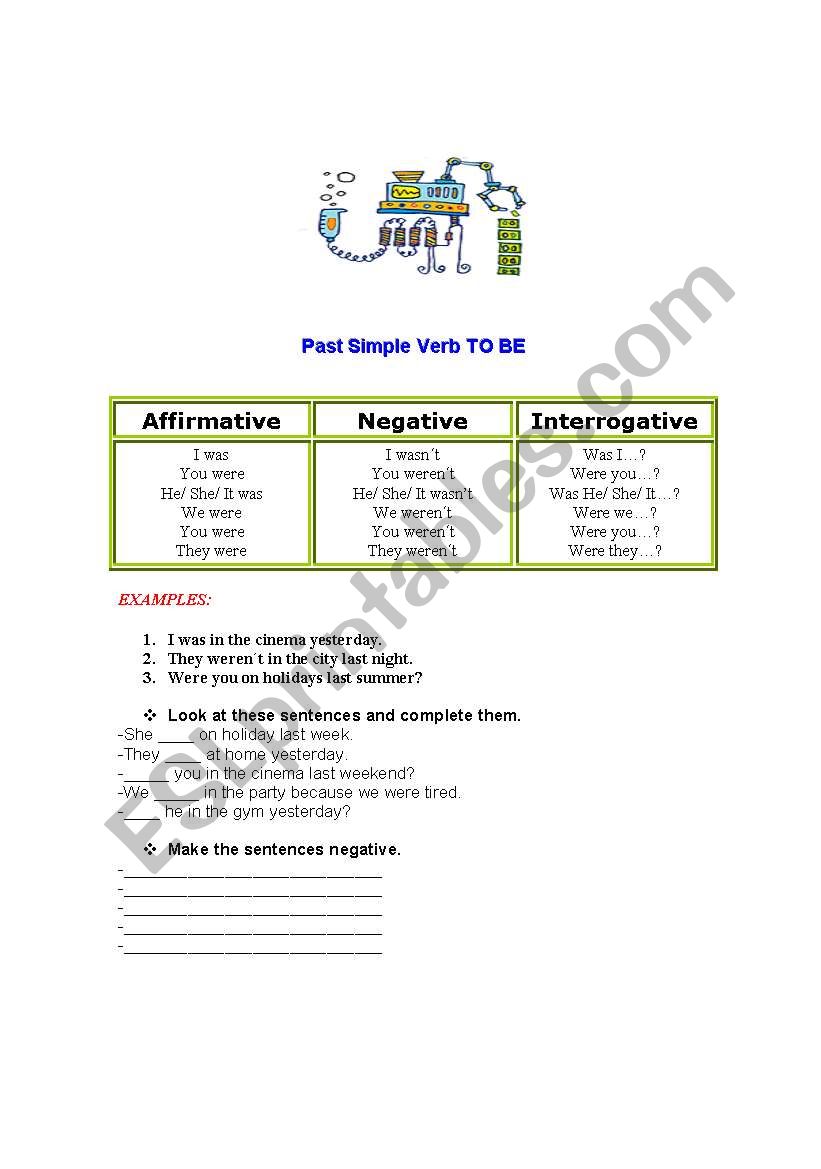 verb to be-past simple tense worksheet