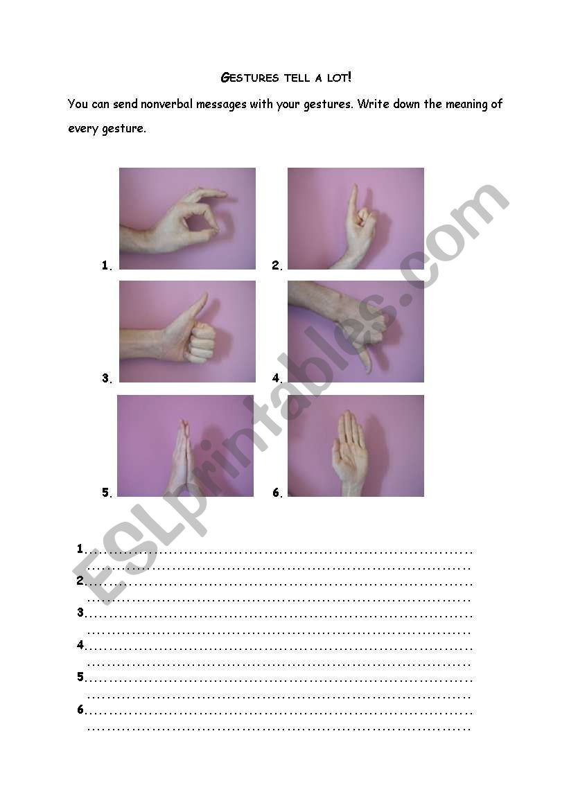 Gestures tell a lot worksheet