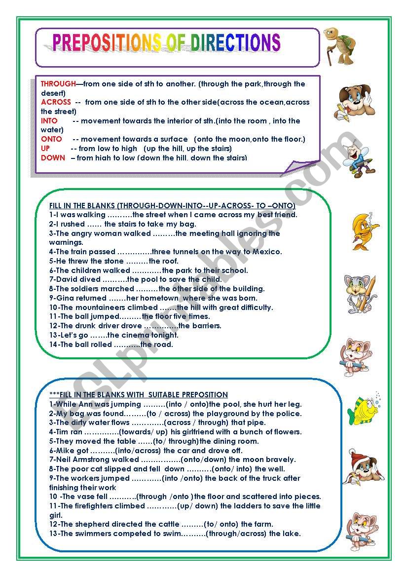 PREPOSITION OF DIRECTION worksheet