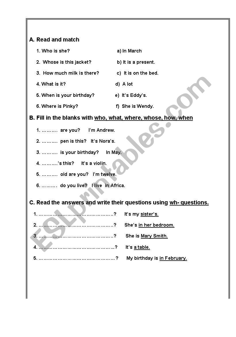 wh- questions worksheet