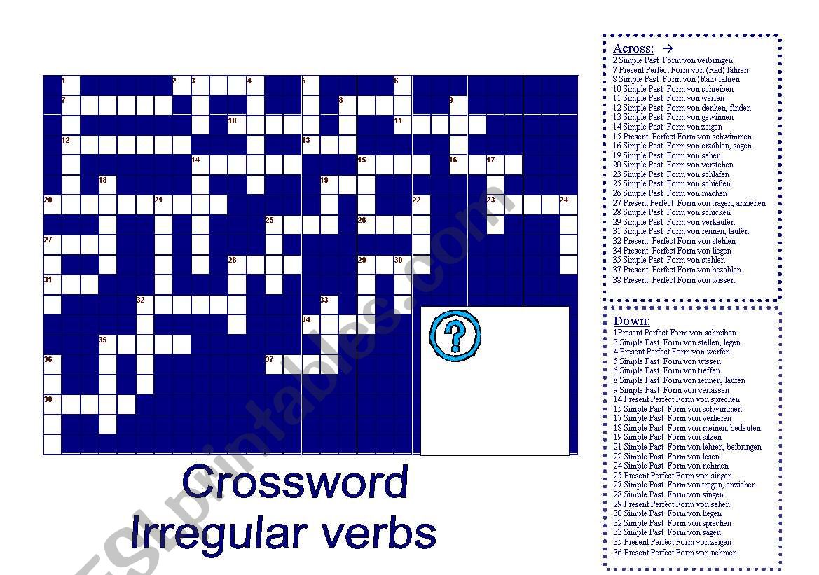 crossword irregular verbs worksheet