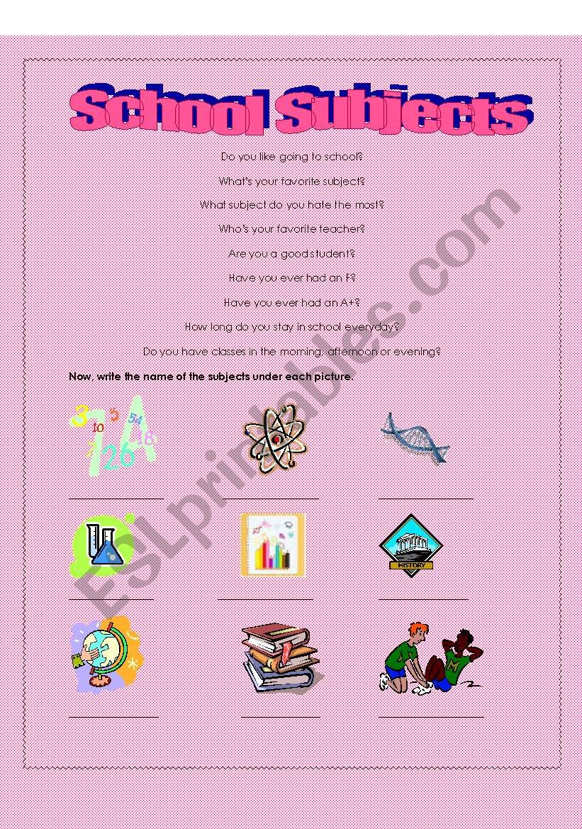 School Subjects worksheet