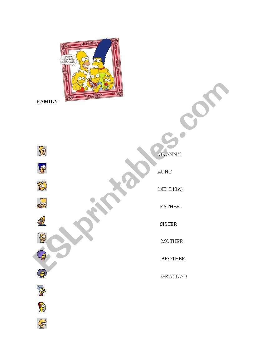 Simpsons family worksheet