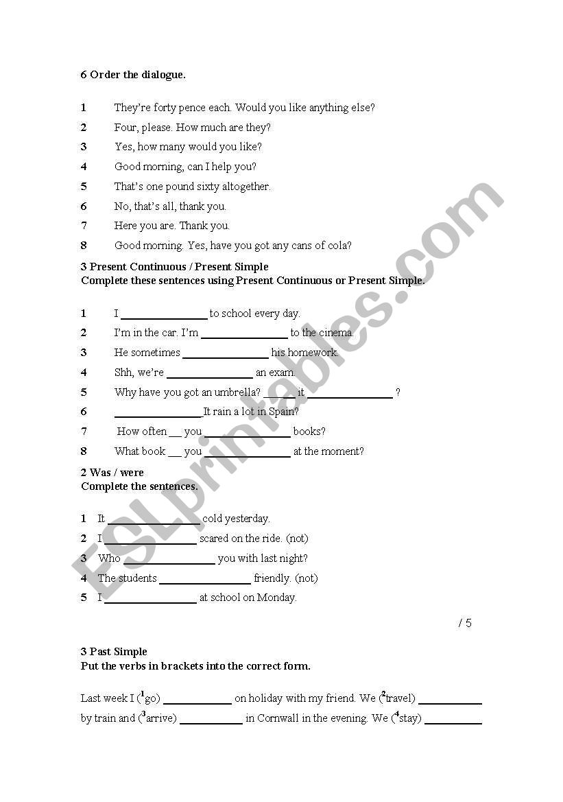 test elementary worksheet
