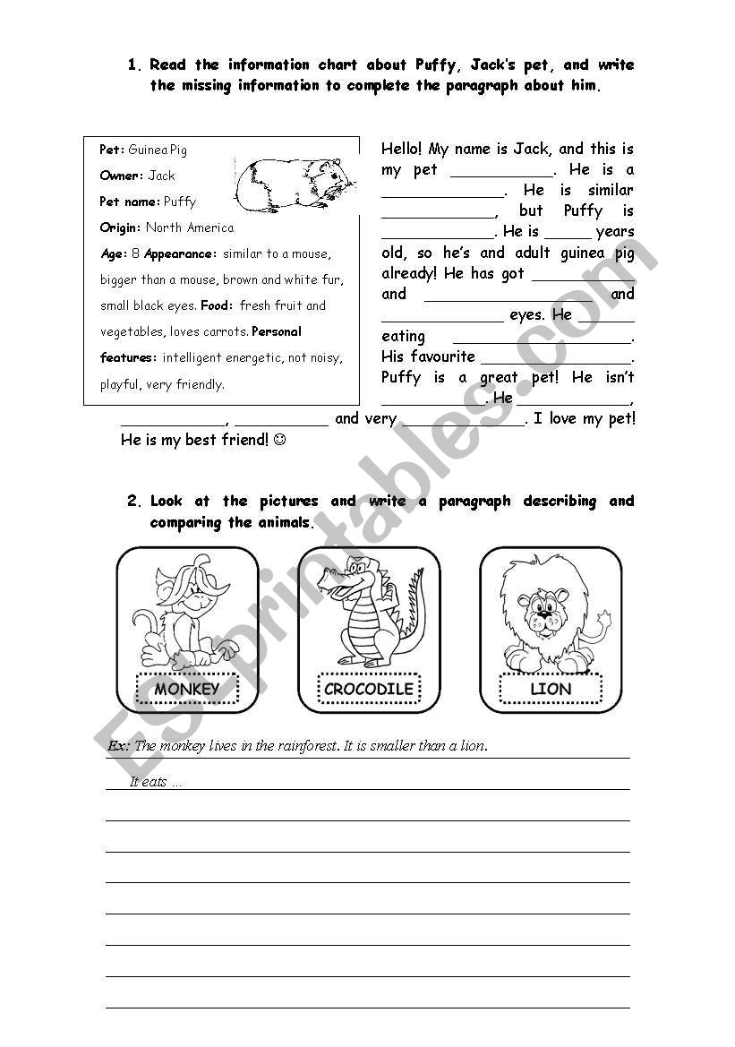 Animals description worksheet