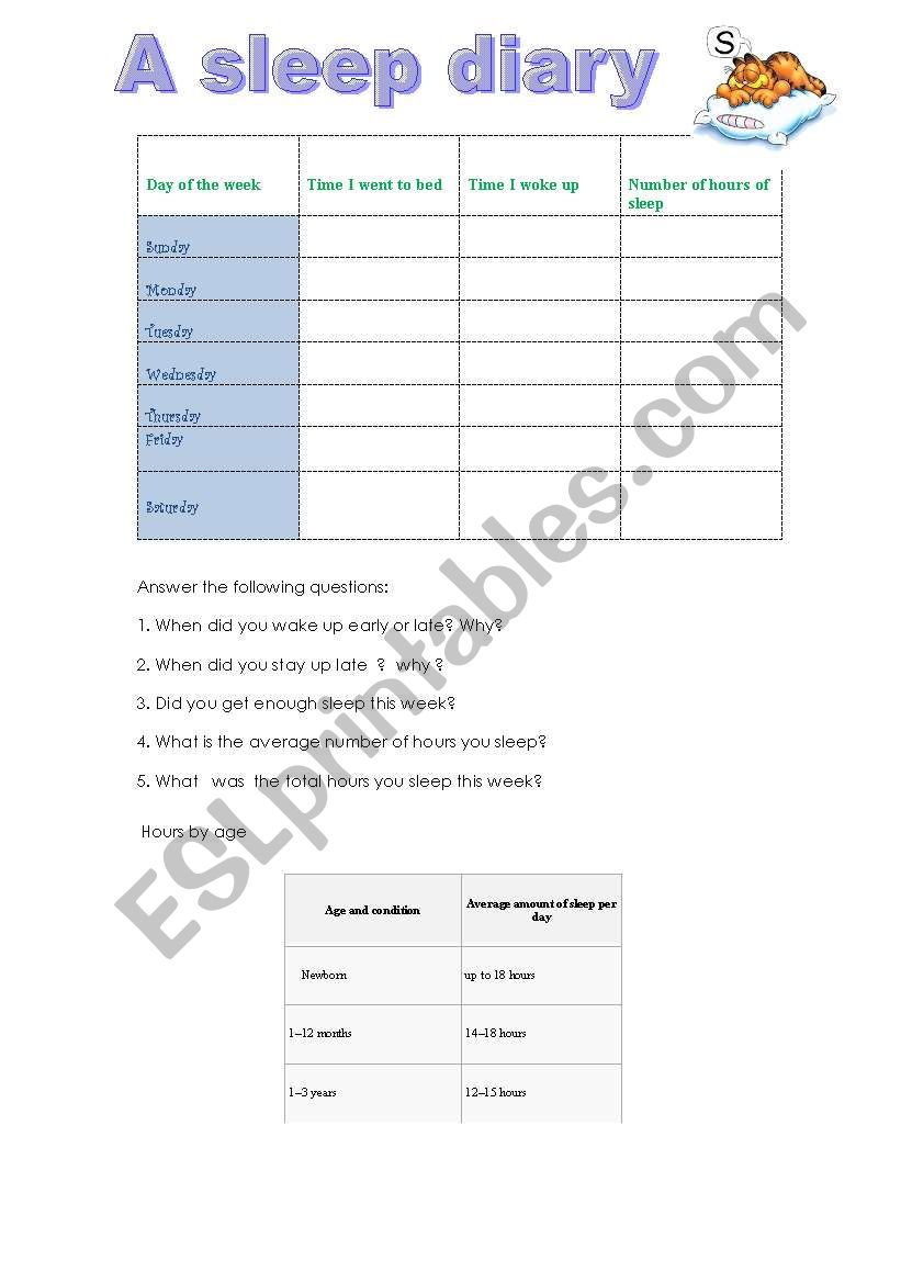 a sleep diary worksheet