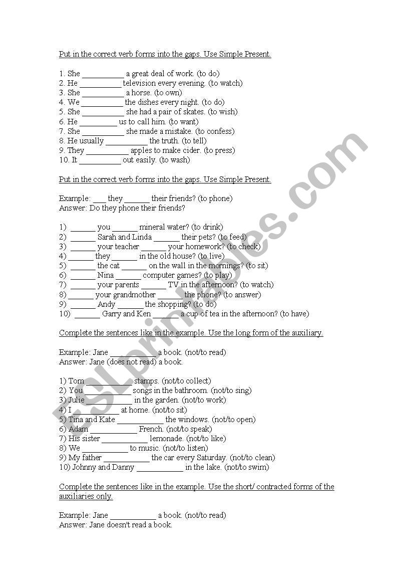 Simple Present exercises worksheet