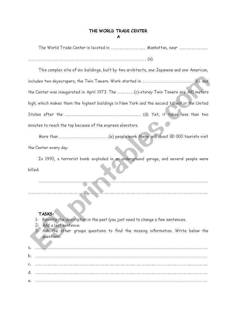 World Trade Center pairwork worksheet