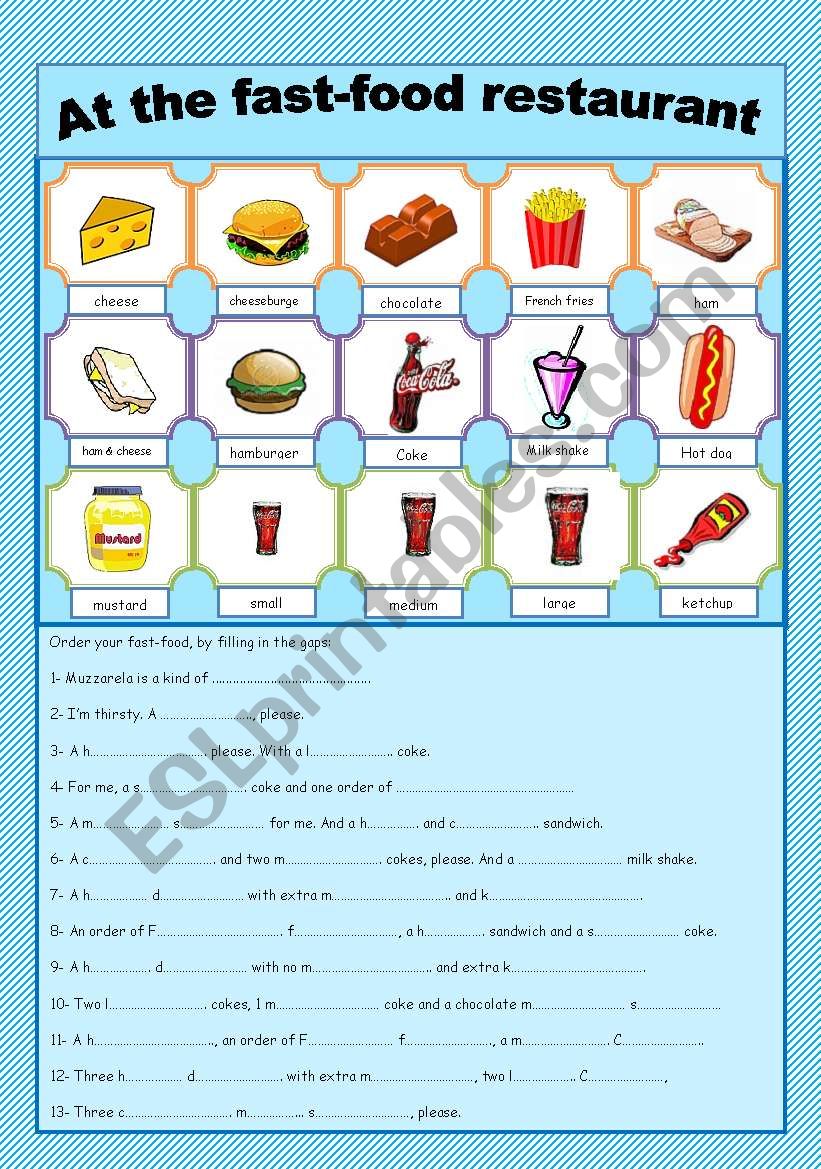 Fast food - Pictionary & gap-filling