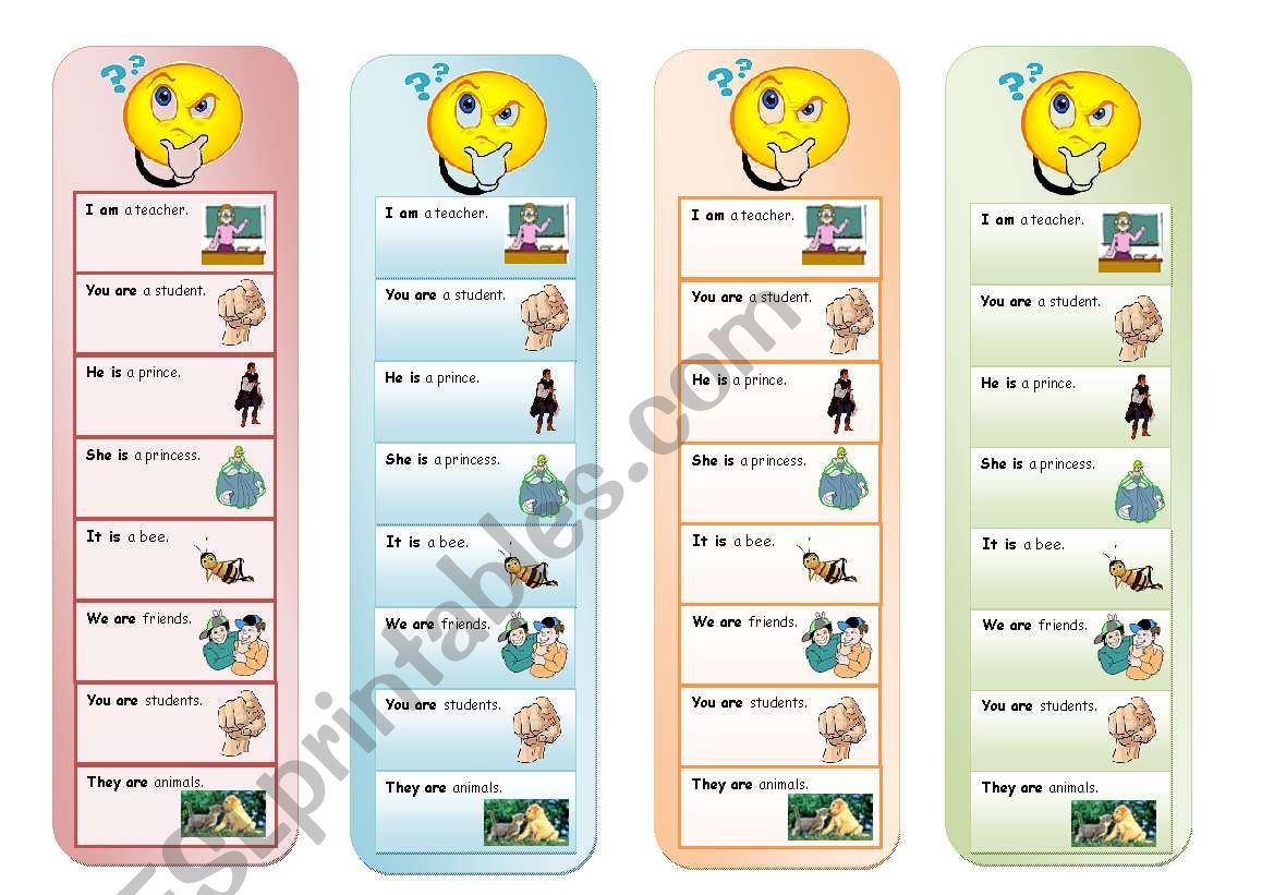 To be + Personal Pronouns (Bookmarks)