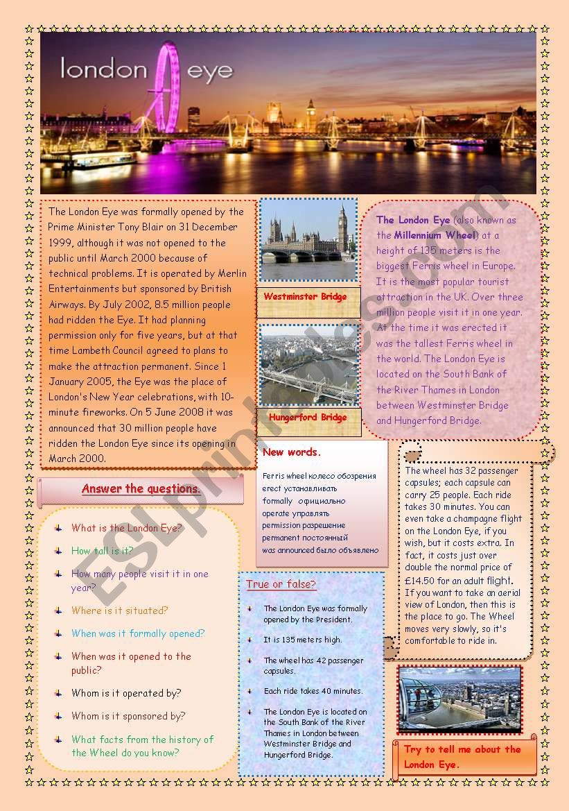 The London Eye (2 pages) worksheet