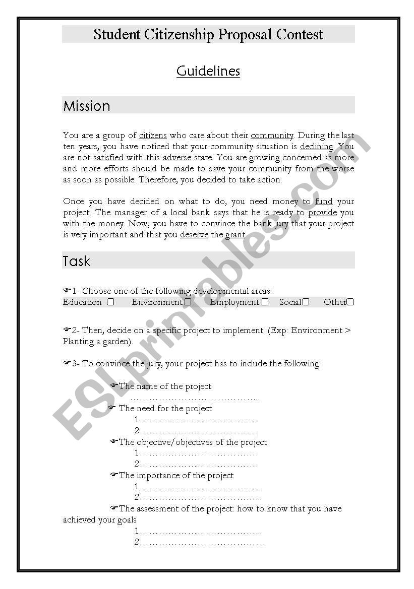 Student Citizenship Proposal  worksheet