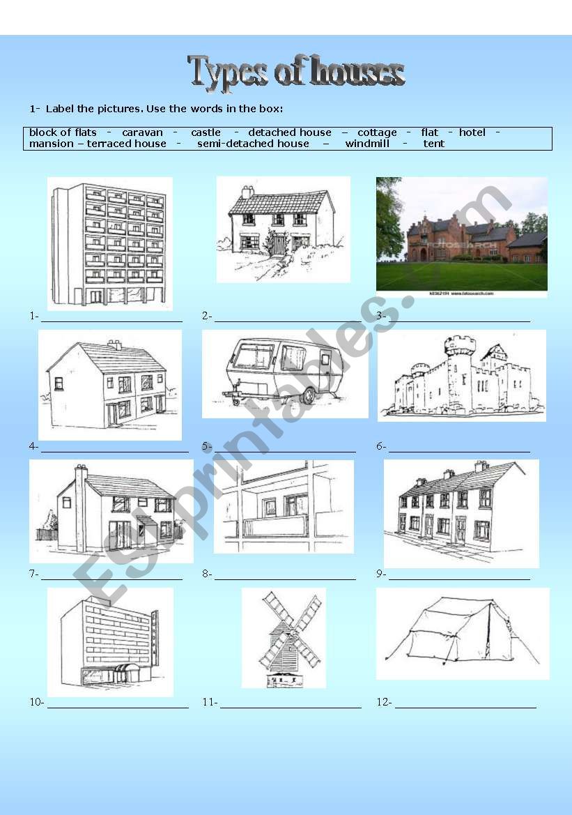 Types of houses worksheet